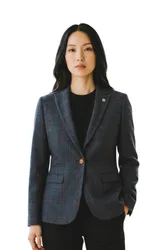 Womens Navy Tweed Blazer Tailored Formal Jacket - Madrid - Size X-Large