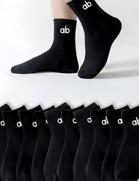 Pares de calcetines de media pantorrilla con estampado de letras minimalistas para mujer, calcetines negros transpirables para uso diario en verano - Shein - FashionsVida
