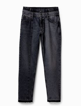 Vaqueros Carrot cintura doble, Algodon, Negro, 28