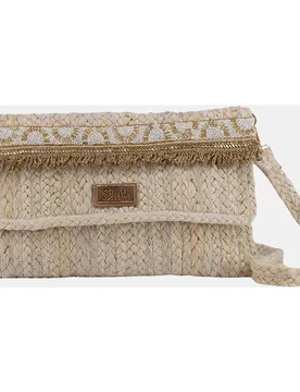 Cartera bandolera tipo sobre de Yute combinada con pasamanería dorada - Simó Sastre - FashionsVida