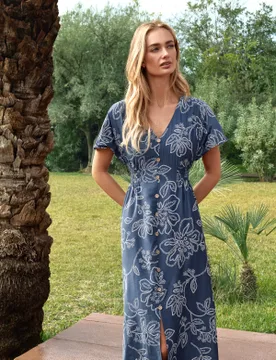 Womens Button Front Midi Dress - Size Large - Blue Vanilla - FashionsVida