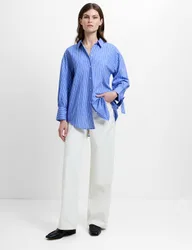 Pure Cotton Striped Bow Detail Shirt Blue Mix female
