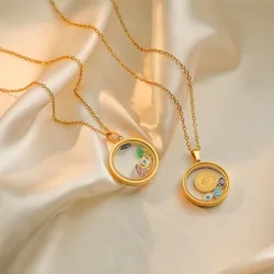Bohemia Evil Eye Charm Locket Necklace, Gold Floating Locket Pendant, Colorful Cz Charms Jewelry For Women