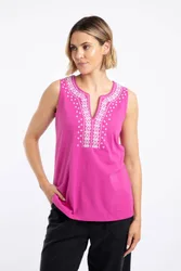 Tirtha Embroidered Jersey Vest - Bright Pink - Size: 14