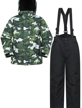 Kids Unisex Ski Jacket And Trousers Set Snowproof Fleece Lined Warm Outdoor Ski Outfit Forest Green - Size 5-6y - Mountain Warehouse - FashionsVida