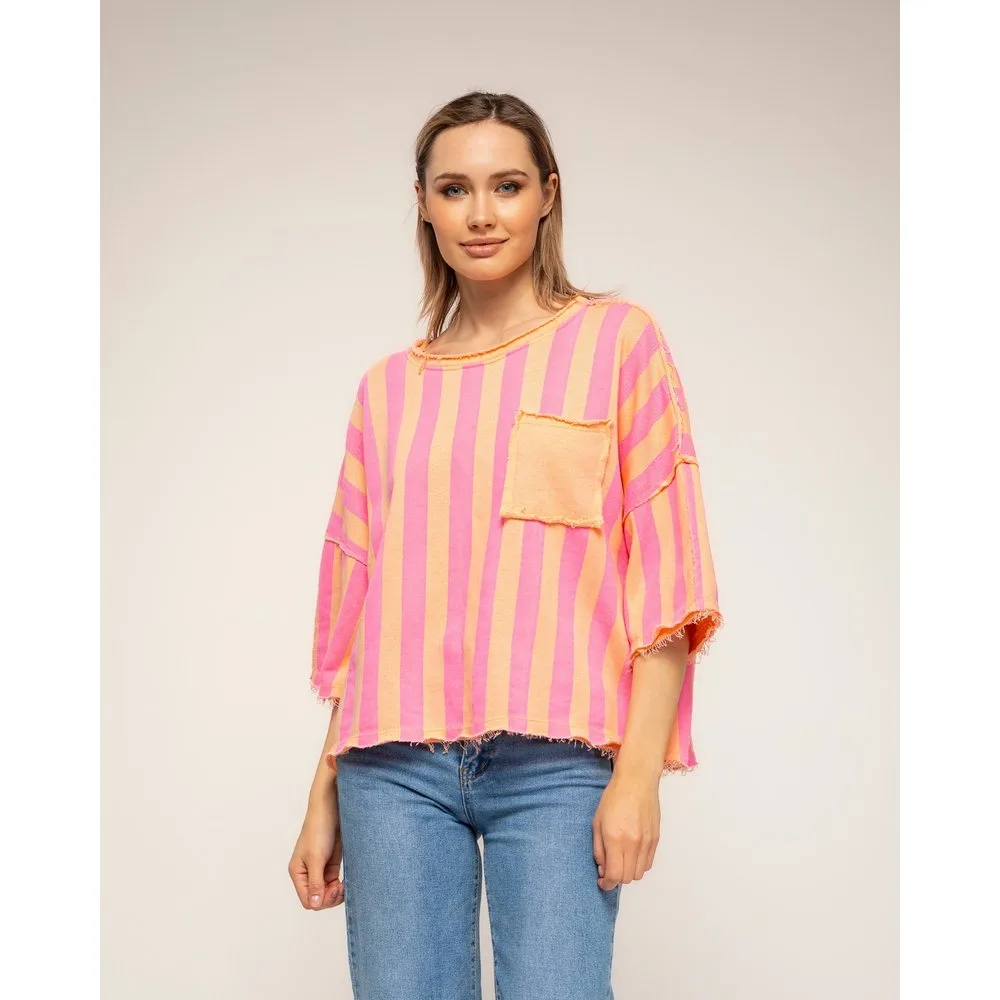 Camiseta de mujer 100% algodón de manga corta de rayas - Tantra - FashionsVida