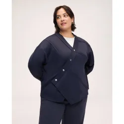 Sudadera de mujer con cierre asimétrico bandas decorativas en relieve con desarrollo diagonal