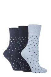 Women's 3 Pair Cotton Patterned and Striped Socks Digital Dots Navy / Denim 4-8 Ladies - Blue - Size: Small