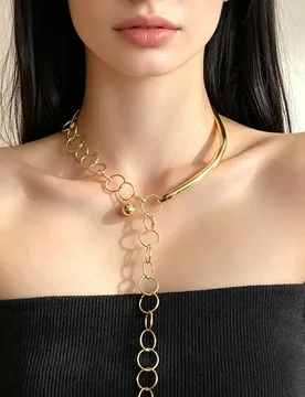 Light Luxury Exaggerated Geometric Curved Tube Circle Y-Shaped Necklace Simple Metal Ball Pendant Long Chain Women Spicy Girl Cl - Aliexpress - FashionsVida