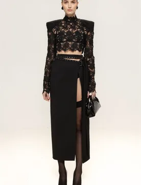 Black Prom Dress Sexy 2 Pcs Skirt Set Top Bra+Party Gown Belted Casual Hot Girl Lace High Neck Formal Guest Birthday Robe - Aliexpress - FashionsVida