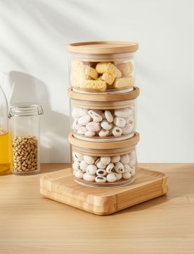 Contenitori per alimenti con coperchio 3 pack - beige