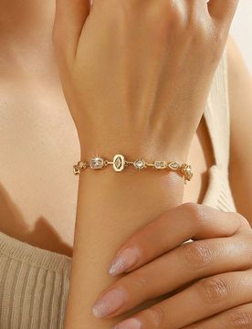 Pulsera con circonita cúbica brillante y mezclada - Diseño de cadena de moda en tono dorado, adecuada para uso diario y fiestas