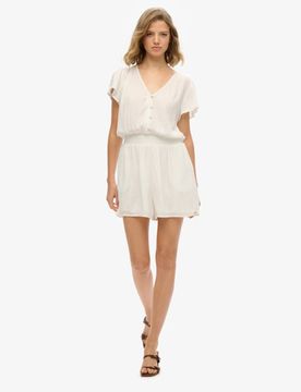 Superdry Damen Kurzärmeliger Playsuit mit Print White - Größe: 44