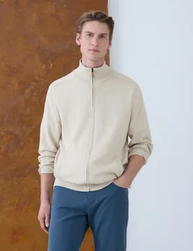 Cardigan de hombre de c-semicisne cremallera liso algodón seda - Emidio Tucci - FashionsVida