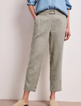 Slim Leg Hose aus Leinen mit Schnalle female Beige - Street One - FashionsVida