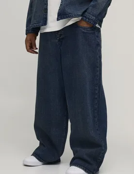 Mens Plus Extreme Washed Super Baggy Jeans - Pale Blue Cotton - Size 42 Regular - boohooMAN - FashionsVida