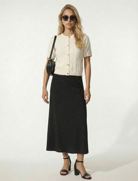 Gonna midi in viscosa con spacchi laterali - nero
