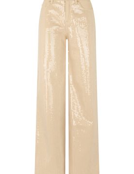 Cotton Wide-Leg Trousers with Transparent Sequin Detail