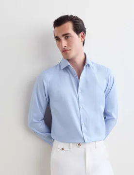 Slim Fit Pure Cotton Striped Shirt Blue Mix male - Jaeger - FashionsVida