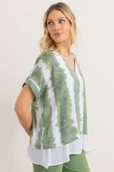 Women's Tie Dye Layered Top in Khaki Size: Small - Khaki - Size: S