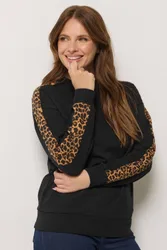 Women's Printed Sleeve Sweatshirt in Black Size: 20 - Black - Size: 20