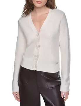 Maglione Con Scollo A V Dw7000706 Eggnog White S - DKNY - FashionsVida