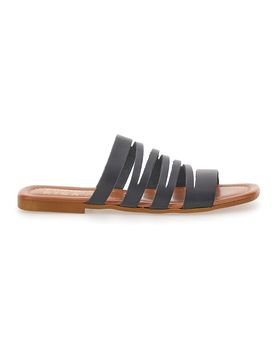 Ciabatte Nere Flat Con Tomaia in Pelle Made in Italy 31 36