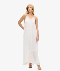 Superdry Damen Maxikleid mit Spitze Weiß - Größe: 42