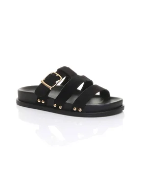 Women's Flatform Buckle T-Bar Strappy Slides Footbed Sandals in Black Size: 3 - Black - Size: 3 - Ajvani - FashionsVida