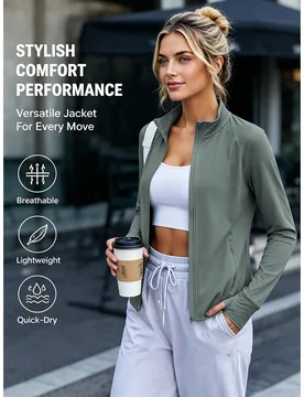 Chaqueta ligera de cuello alto para mujer para el verano, abrigo transpirable y refrescante con bolsillos con cremallera, adecuado para deportes al ai - Shein - FashionsVida