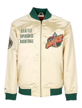 Giubbotto Bomber Uomo Nba Team Og 2.0 Lightweight Satin Jacket Vintage Logo Seasup Gold - Mitchell & Ness - FashionsVida