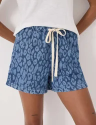 Denim Leopard Print Shorts Light Blue Mix female
