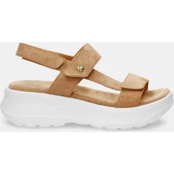 Sandalias de cuña de mujer en velour con forro de piel