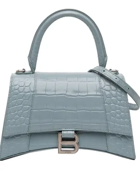Small Croc Embossed Hourglass Top Handle Bag - Balenciaga - FashionsVida
