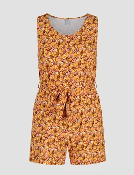 Women's Wild Flower Print Playsuit in Orange Size: 12 - Orange - Size: 12 - Enorsia - FashionsVida