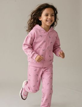 Felpa con zip e cappuccio con motivo arcobaleno in tessuto fleece - rosa