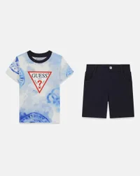 Completo con T-shirt e pantaloncini blu in cotone con stampa logo