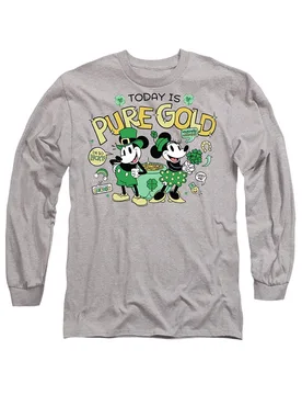 Mickey Mouse Friends St Patrick's Day Mickey Minnie Pure Gold Long Sleeve T-Shirt, Athletic Heather - Light Grey - Size: 2XL - Disney - FashionsVida