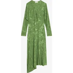 Zadig & Voltaire - Vestido midi 100% seda asimétrico con mangas largas