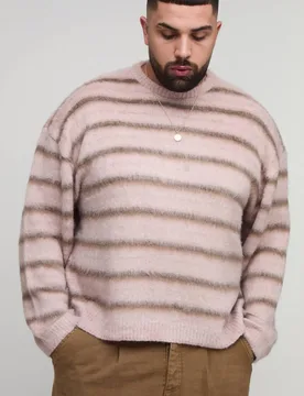 Men's Plus Oversized Boxy Brushed Ombre Stripe Knitted Jumper Pink Size 2X-Large Pink 2XL - boohooMAN - FashionsVida