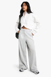 Womens Petite Tailored Wide Leg Trousers - Grey - Size 6 Uk