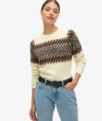 Superdry Women's Rundhalspullover mit Norwegermuster Creme - Größe: 36