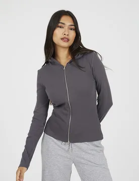 Long Sleeve Zip Through Womens Hoodie Top - - Size: XL - Brave soul - FashionsVida
