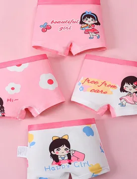 Set de 4 shorts cómodos, suaves y transpirables para niñas, con diseño de lazos y estampados lindos de dibujos animados, ropa interior para niñas - Shein - FashionsVida
