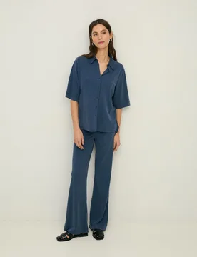 Pantalón ancho de mujer con cintura elástica y tiro alto - Yerse - FashionsVida