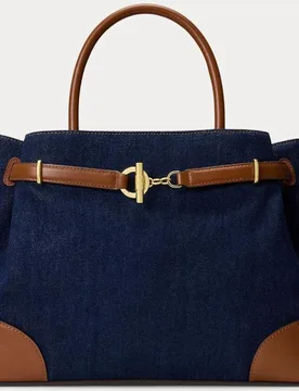 Bolso satchel grande de piel y denim - Lauren Ralph Lauren - FashionsVida