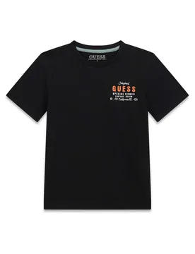 T-shirt mezza manica nera in cotone con stampa grafica - Guess - FashionsVida