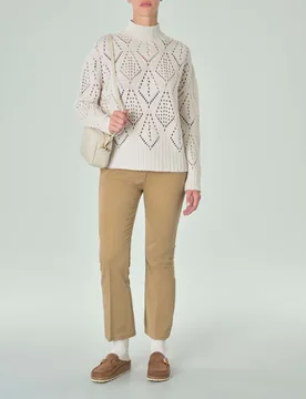 Pantaloni a trombetta beige in cotone stretch - Hlo! - FashionsVida