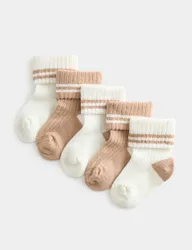 Pack Cotton Rich Striped Baby Socks (0-3 Yrs) White Mix unisex
