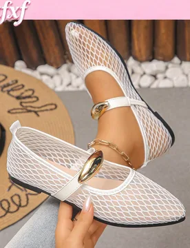XfxfA Par de Zapatos Planos Mary Jane de Malla Transpirable con Hebilla de Metal para Adolescentes, Adecuados para Campus/Uso Casual Diario/Hogar/Vaca - Shein - FashionsVida